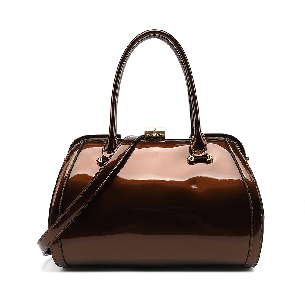 Patent Leather Double Handle Frame Satchel