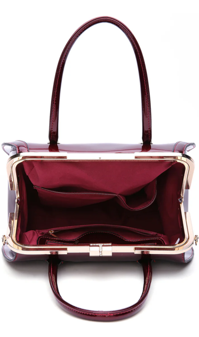 Patent Leather Double Handle Frame Satchel