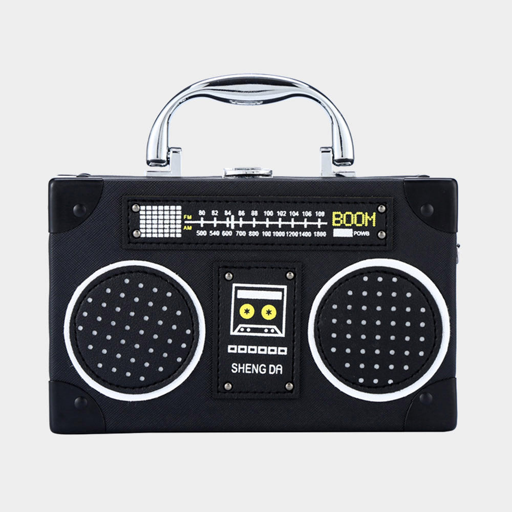 Retro Radio-Shaped Box Clutch Crossbody Bag with Top Handle