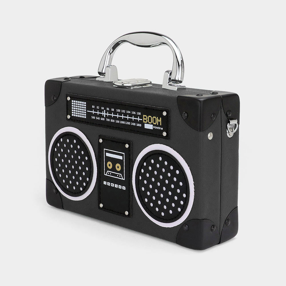 Retro Radio-Shaped Box Clutch Crossbody Bag with Top Handle
