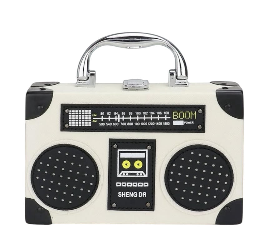 Retro Radio-Shaped Box Clutch Crossbody Bag with Top Handle