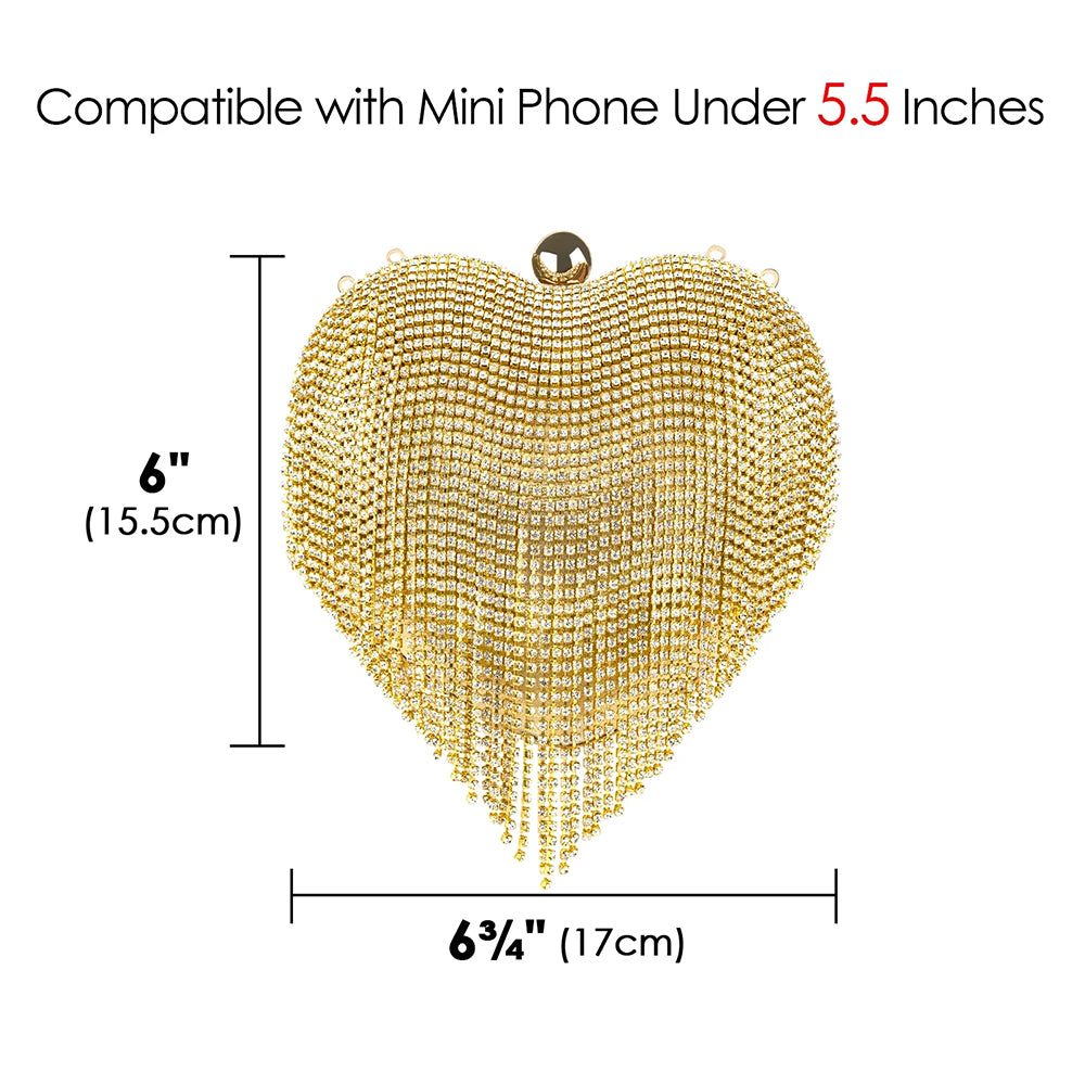 CO32064 SL Women Heart Shape Crystal Tassel Evening Clutch