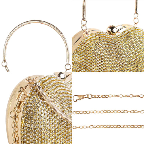 CO32064 SL Women Heart Shape Crystal Tassel Evening Clutch
