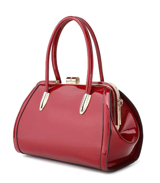 Patent Leather Double Handle Frame Satchel