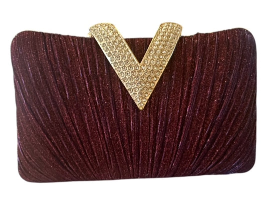 Fabric Glitter V Closure Clutch