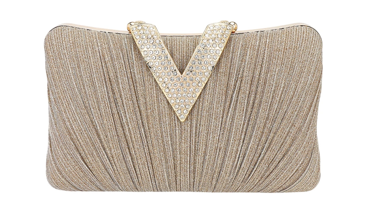 Fabric Glitter V Closure Clutch