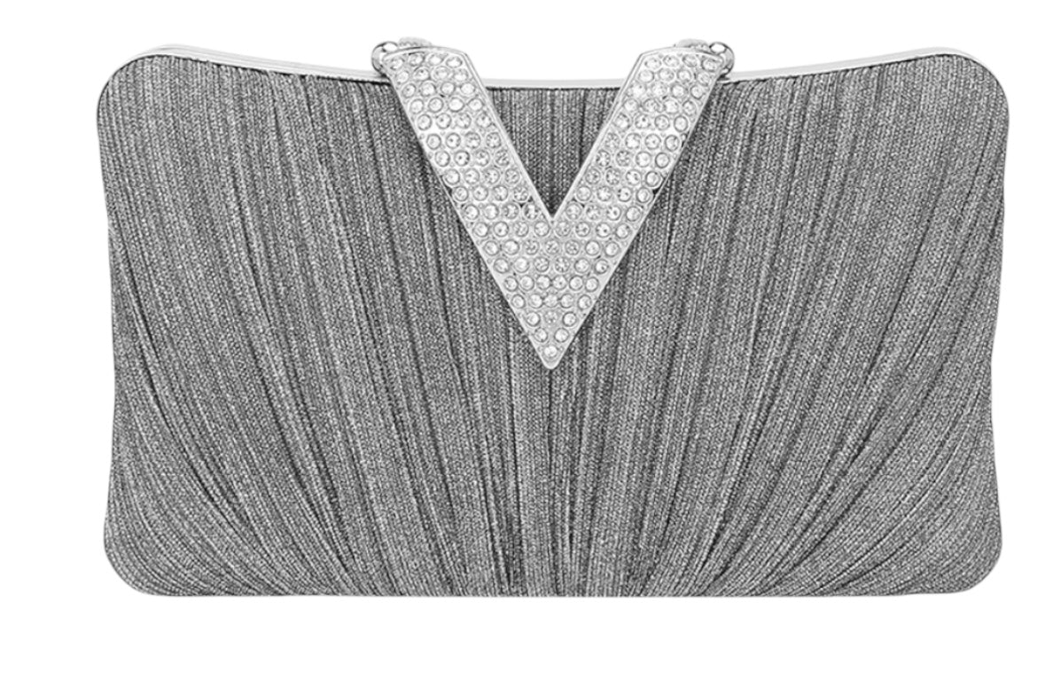 Fabric Glitter V Closure Clutch