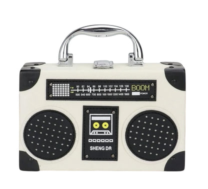 Retro Radio-Shaped Box Clutch Crossbody Bag with Top Handle