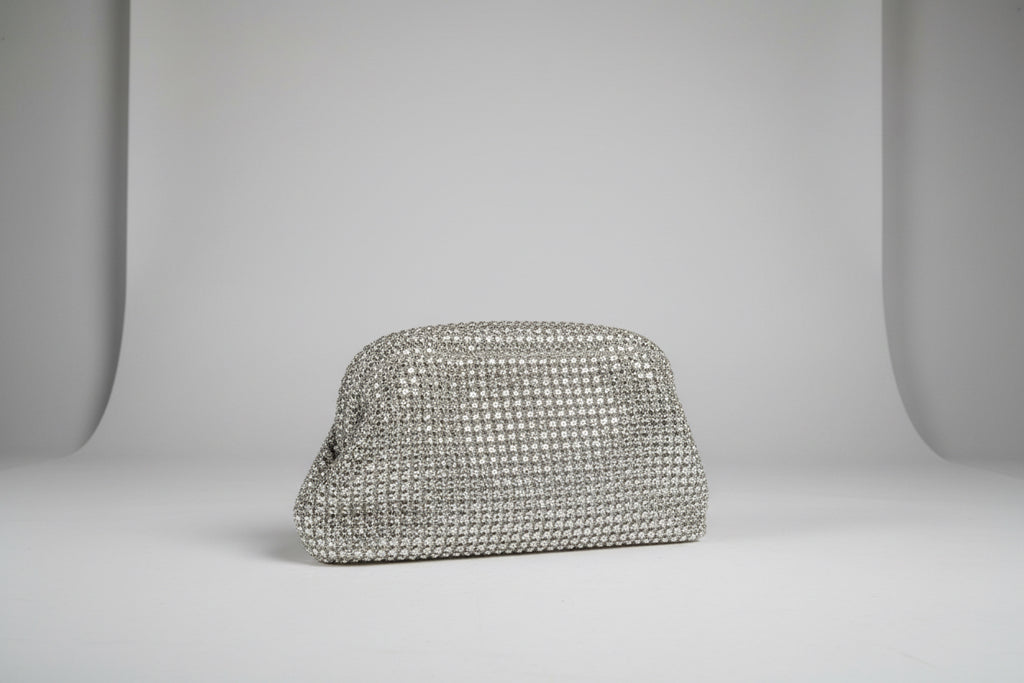 Silver mesh clutch bag
