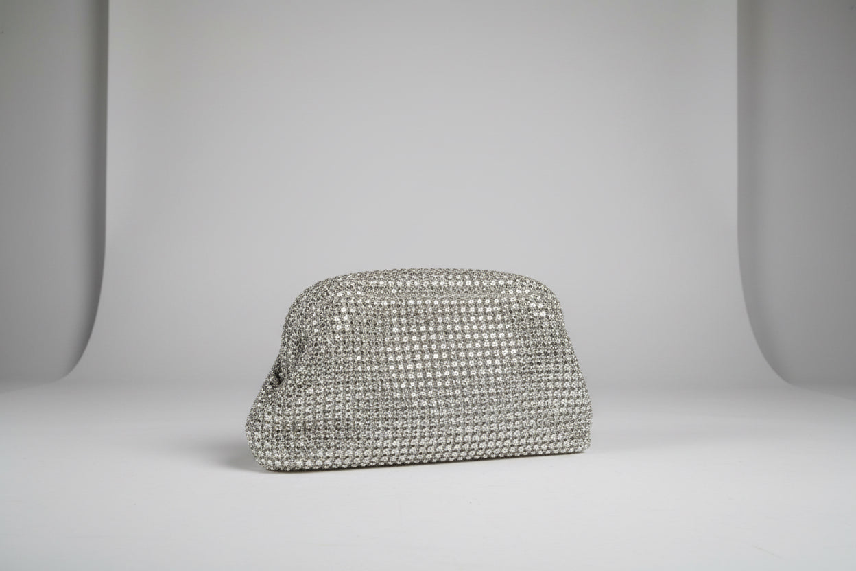 Silver mesh clutch bag
