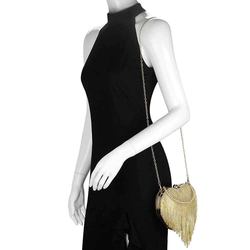 CO32064 SL Women Heart Shape Crystal Tassel Evening Clutch