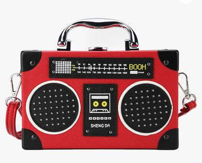 Retro Radio-Shaped Box Clutch Crossbody Bag with Top Handle